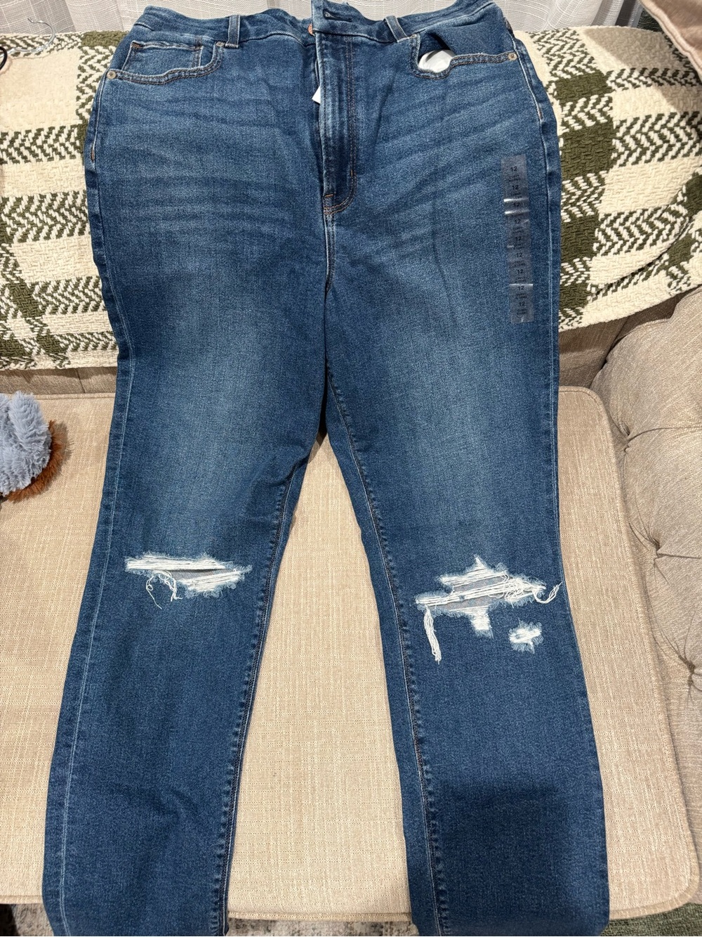 American Eagle Outfitters Dark Blue Skinny Jeans with Distressed Knees